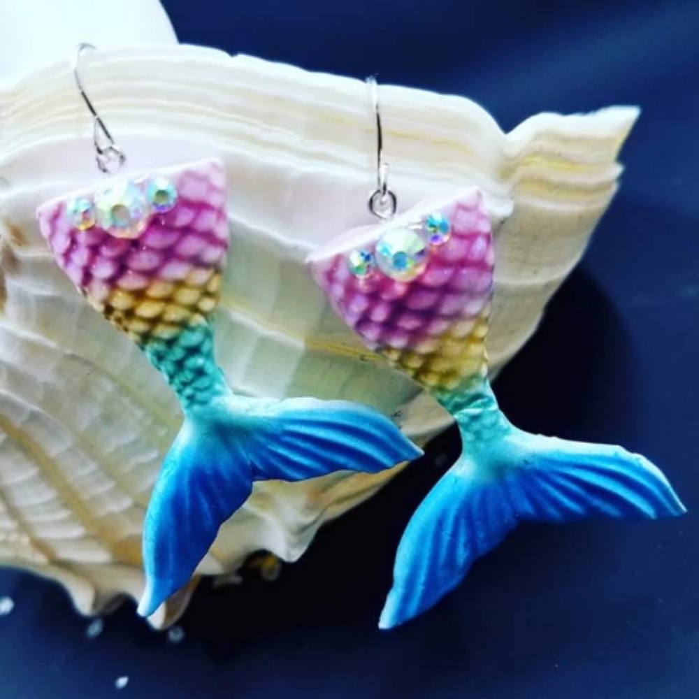 Mermaid Earrings w/ Swarovski Crystals Handmade